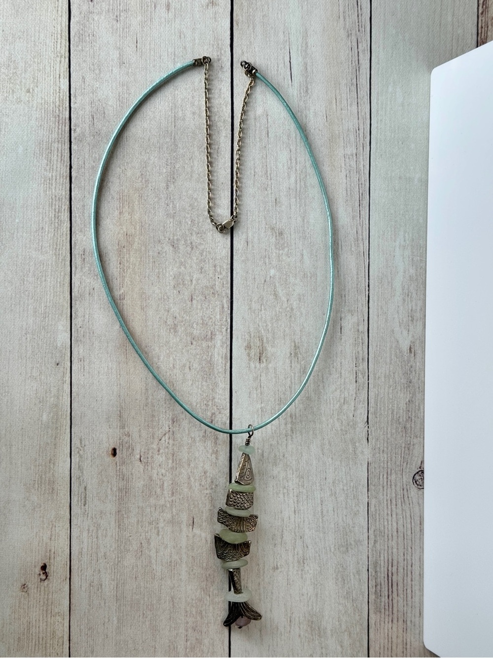 Green Sea Glass Fish Pendant Necklace with Antique Pewter Accents